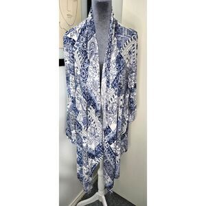 EST. 1946 Blue White Paisley Kimono Cardigan Open Front Wrap – Size M